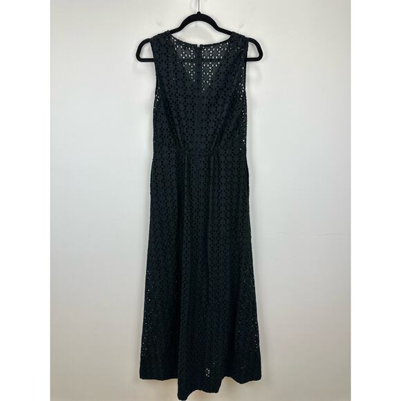 Madewell Eyelet V Neck Maxi Dress Flowy Cottagecore Cotton Black Pocket US 4 NWT - Picture 12 of 15